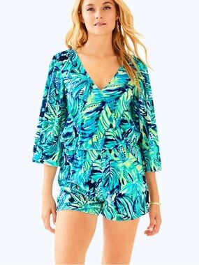 Lilly Pulitzer Viviana Romper Velour Tropical Design Womens Size XXS